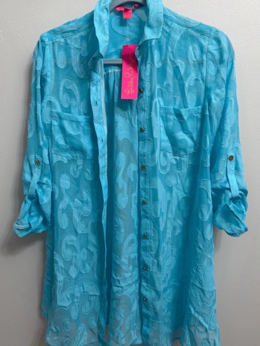 Lilly Pulitzer Turquoise Sheer Button-Down Shirt